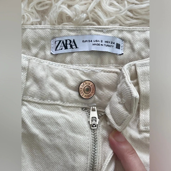 Zara high rise cotton ivory jeans straight leg raw hem size 2 - Picture 4 of 7